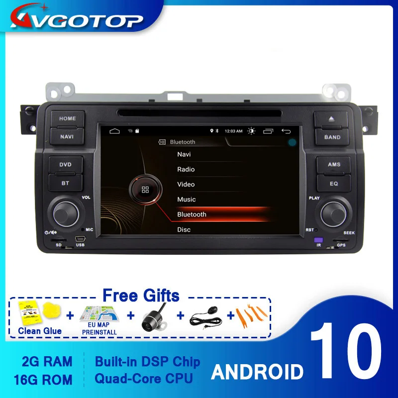 Автомагнитола AVGOTOP Android 10 GPS DVD-плеер для BMW E46 (1998-2005) M3 Wi-Fi автомобильный