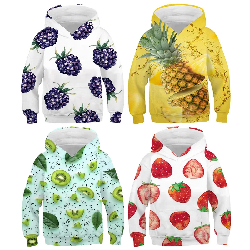 

3D Print Funny Fruits Hoodie for Girls Teens Sudadera Pineapple Long Sleeve Pullover Spring Streetwear Children Grape Sweatshirt