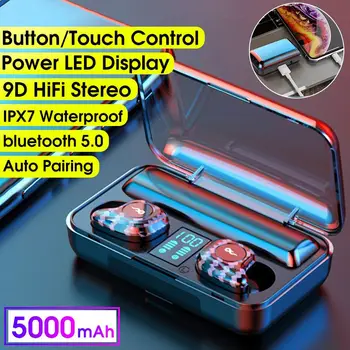 5000mAh TWS bluetooth Earphone V5.0 9D HiFi Stereo Wireless Earbuds LED Power Display Button/ Touch Control Headset with Mic
5000mAh TWS bluetooth Earphone V5.0 9D HiFi Stereo Wireless Earbuds LED Power Display Button/ Touch Control Headset with Mic