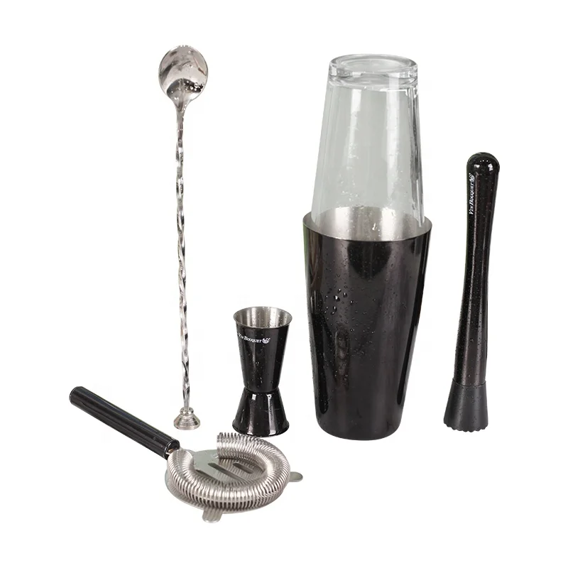 Unique cocktail shaker bar 5-piece stainless steel black cheap bar set