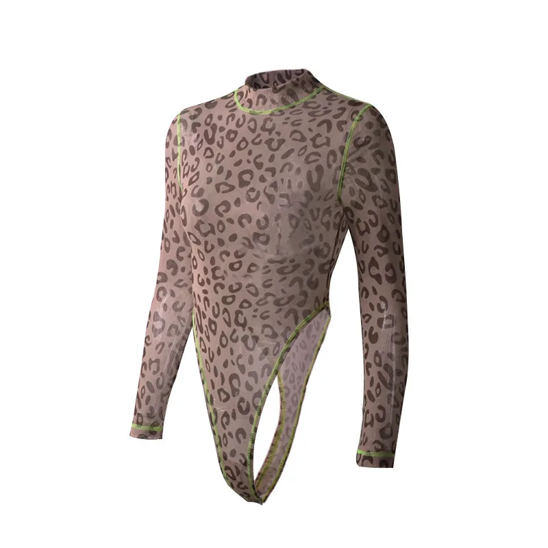 New Leopard Bodysuit Women Sexy High Cut Leotard Thong Clubwear Skinny Body Suit Long Sleeve Playsuit Printed Romper Jumpsuits