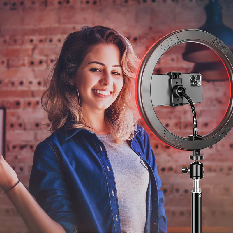 SH 10/12/14 Inch RGB Selfie Ring Light With Stand Tripod Photo Studio LED 15 Color Dimmable Ring Lamp For Phone Makeup SH 10/12/14 Inch RGB Selfie Ring Light With Stand Tripod Photo Studio LED 15 Color Dimmable Ring Lamp For Phone Makeup