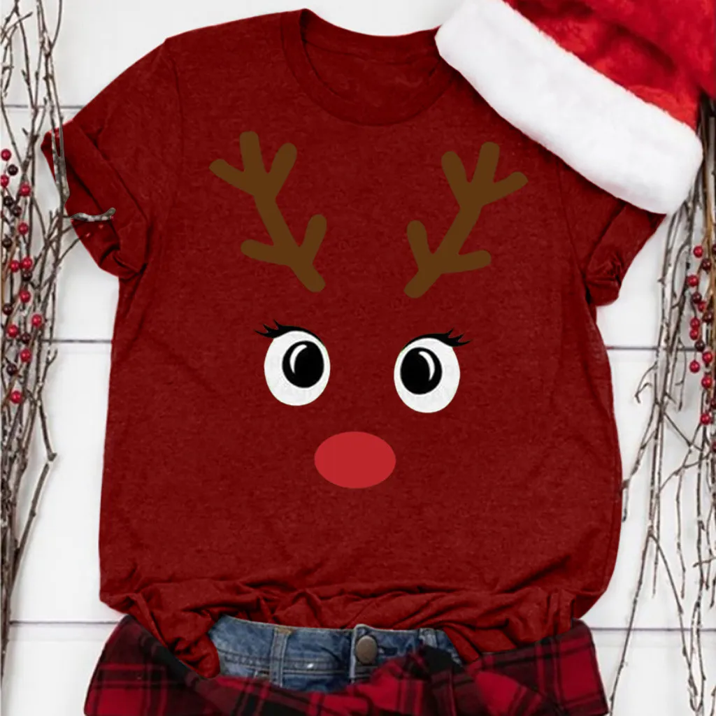 Cute ELk Print Christmas T Shirt For Women 2020 Xmas O Neck Short Sleeve T-shirts Red Color Happy New Year T Shirts Mujer New
Cute ELk Print Christmas T Shirt For Women 2020 Xmas O Neck Short Sleeve T-shirts Red Color Happy New Year T Shirts Mujer New
