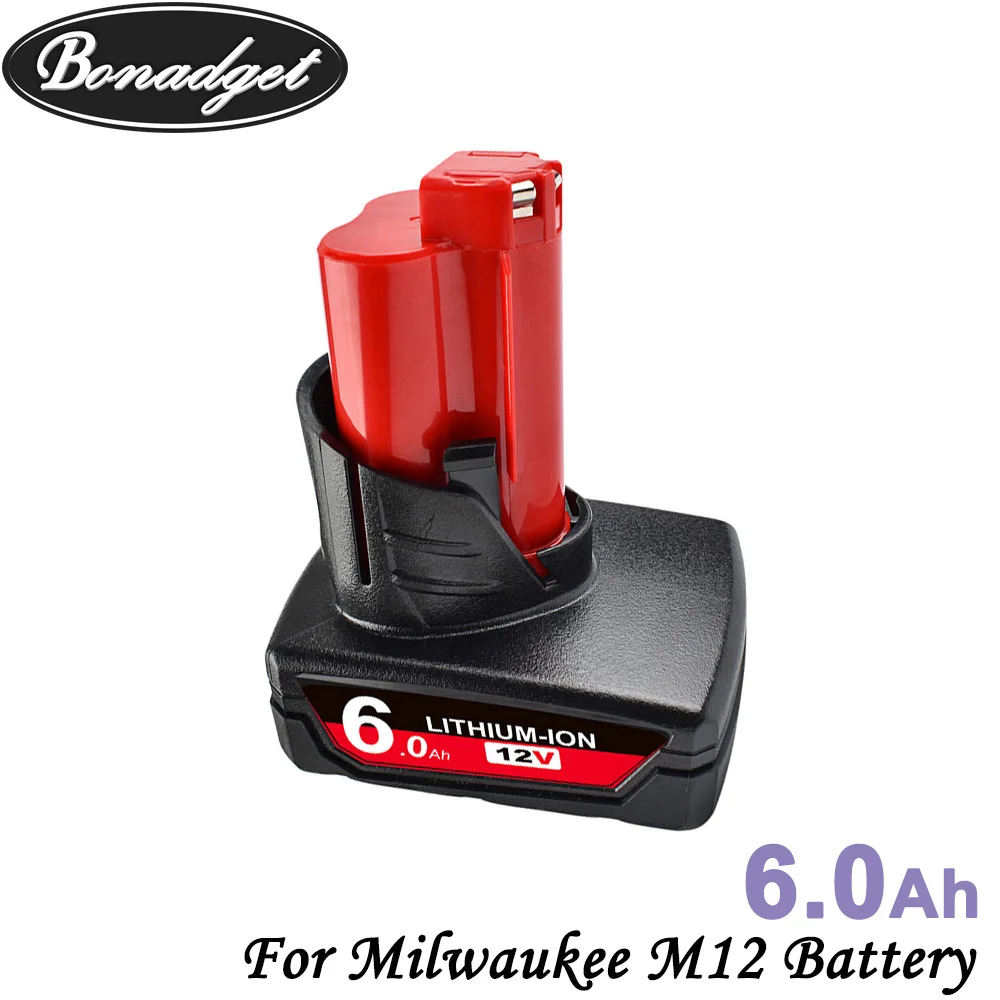 Bonadget 6.0AH инструменты батарея для Milwaukee M12 12V 6000mah Электроинструмент литий ионный