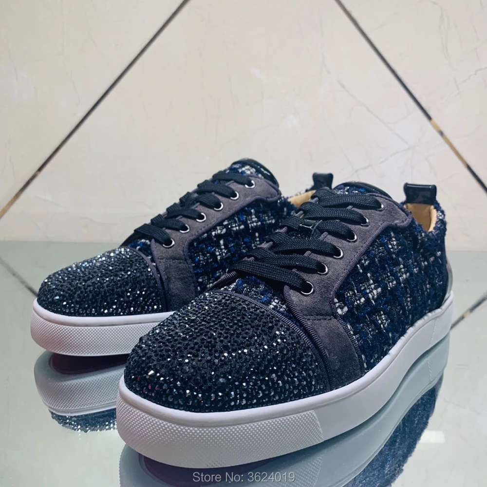 Low Cut cl andgz blue weave Leather Rhinestone Rivets Red bottoms for men Flat Lovers of Sneakers casual Sports shoes Footwear
Low Cut cl andgz blue weave Leather Rhinestone Rivets Red bottoms for men Flat Lovers of Sneakers casual Sports shoes Footwear