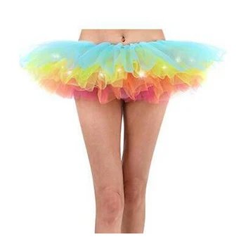 

Sexy Rainbow LED Light Up Tutu Petticoat Glow in Dark Nightclub Costume