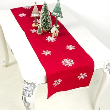 

1PC 180*40cm Christmas Table Runner Mat Tablecloth Christmas Flag Home Party Decorative Santa Claus Tapestry Red Snowflake Elk