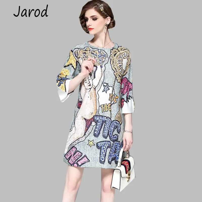 2019 Runway Designer Women Elegant O Neck Crown Angel Letter Printed Loose Waist Vintage Mini Dress
2019 Runway Designer Women Elegant O Neck Crown Angel Letter Printed Loose Waist Vintage Mini Dress