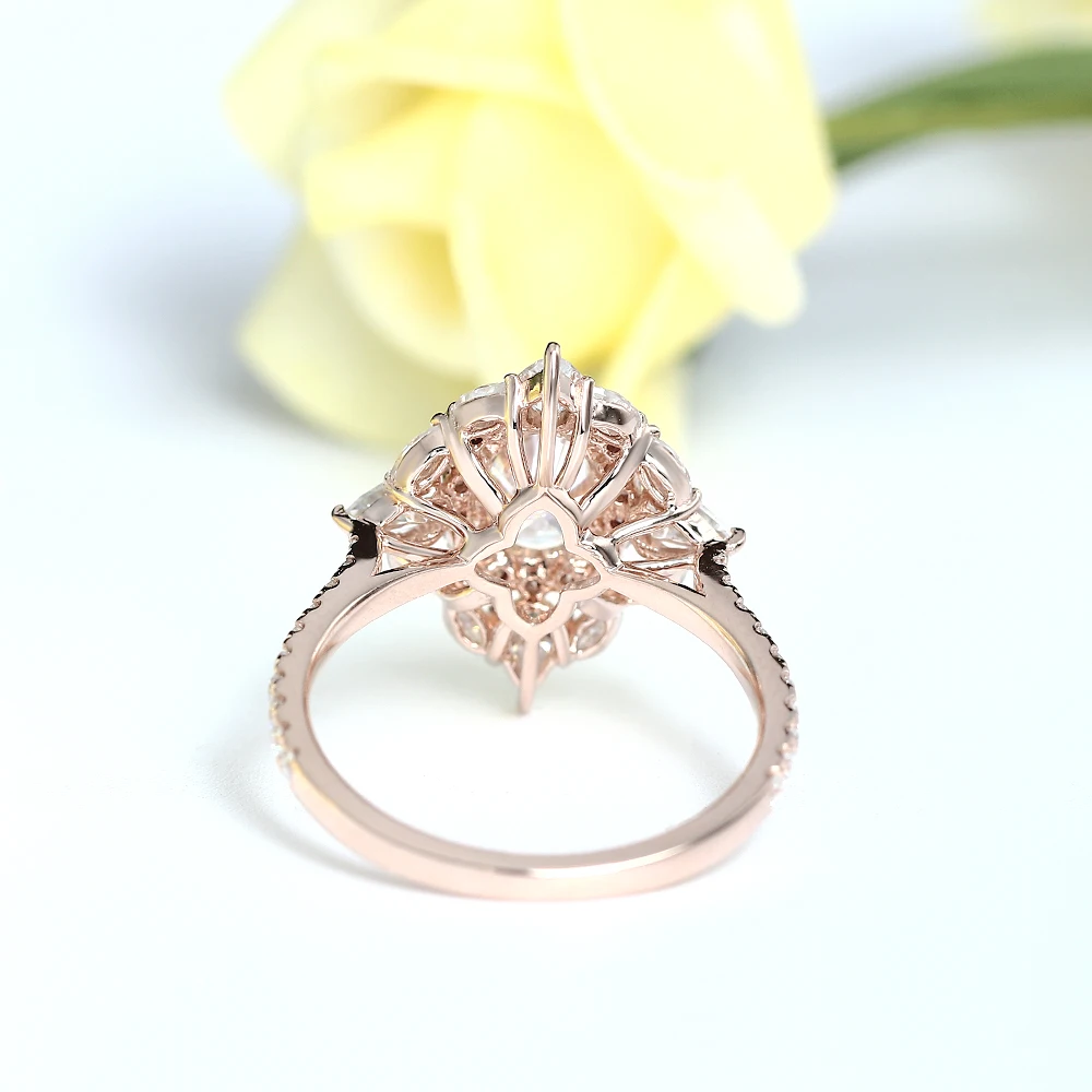 Veryins Art Deco 14K Rose Gold Center 6*8mm Oval Cut Moisanite Double Halo Engagement Ring for Women Anniversary Gift Veryins Art Deco 14K Rose Gold Center 6*8mm Oval Cut Moisanite Double Halo Engagement Ring for Women Anniversary Gift