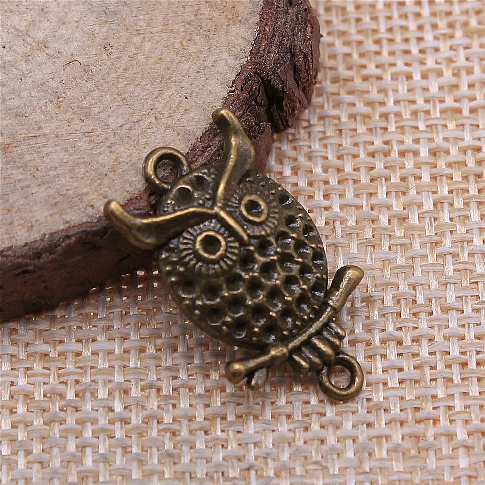 

free shipping 29pcs 26x15mm antique bronze Owl connector charms diy retro jewelry fit Earring keychain hair card pendant