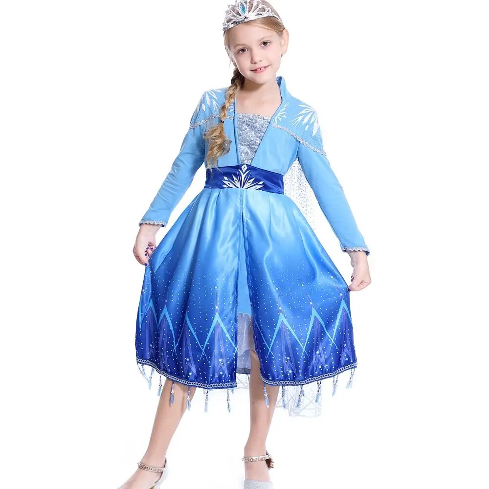 Новое платье для девочки эльзы 2 костюмы снежной королевы принцессы длинный