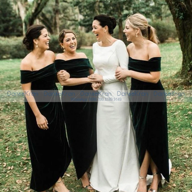Dark Green Velvet Bridesmaid Dresses 2022 for Women Off The Shoulder Ruched Evening Dresses with Asymmetrical Hemline Side Slit
Dark Green Velvet Bridesmaid Dresses 2022 for Women Off The Shoulder Ruched Evening Dresses with Asymmetrical Hemline Side Slit