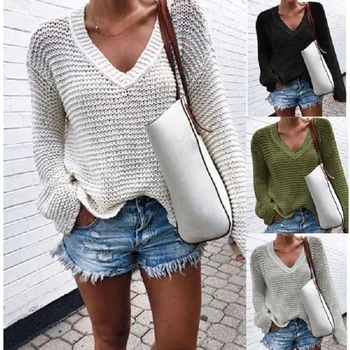 Fashion Women Fashion Casual All-match Concise Solid Color Loose V-neck Long-sleeves Knitted Sweater Top
Fashion Women Fashion Casual All-match Concise Solid Color Loose V-neck Long-sleeves Knitted Sweater Top
