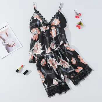 Pajamas For Women Sexy Satin Silk Flower Print Lace Bow Camisole Shorts Set Pajamas Underwear Sleepwear Black Lingerie L58
Pajamas For Women Sexy Satin Silk Flower Print Lace Bow Camisole Shorts Set Pajamas Underwear Sleepwear Black Lingerie L58