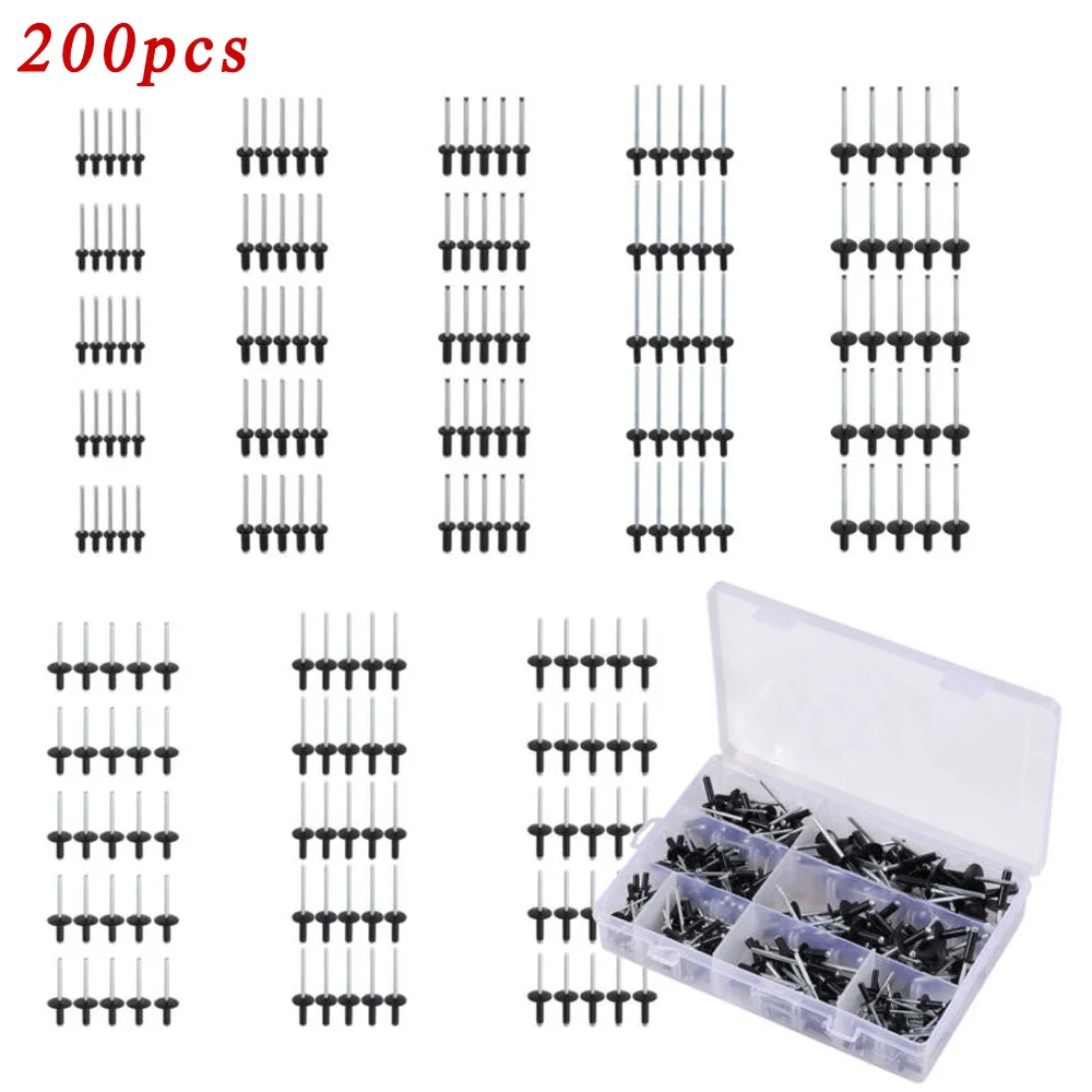 Large Standard Flange Aluminum Alloy 8-18mm 200PCS/set Assorted Black Rivets New
Large Standard Flange Aluminum Alloy 8-18mm 200PCS/set Assorted Black Rivets New