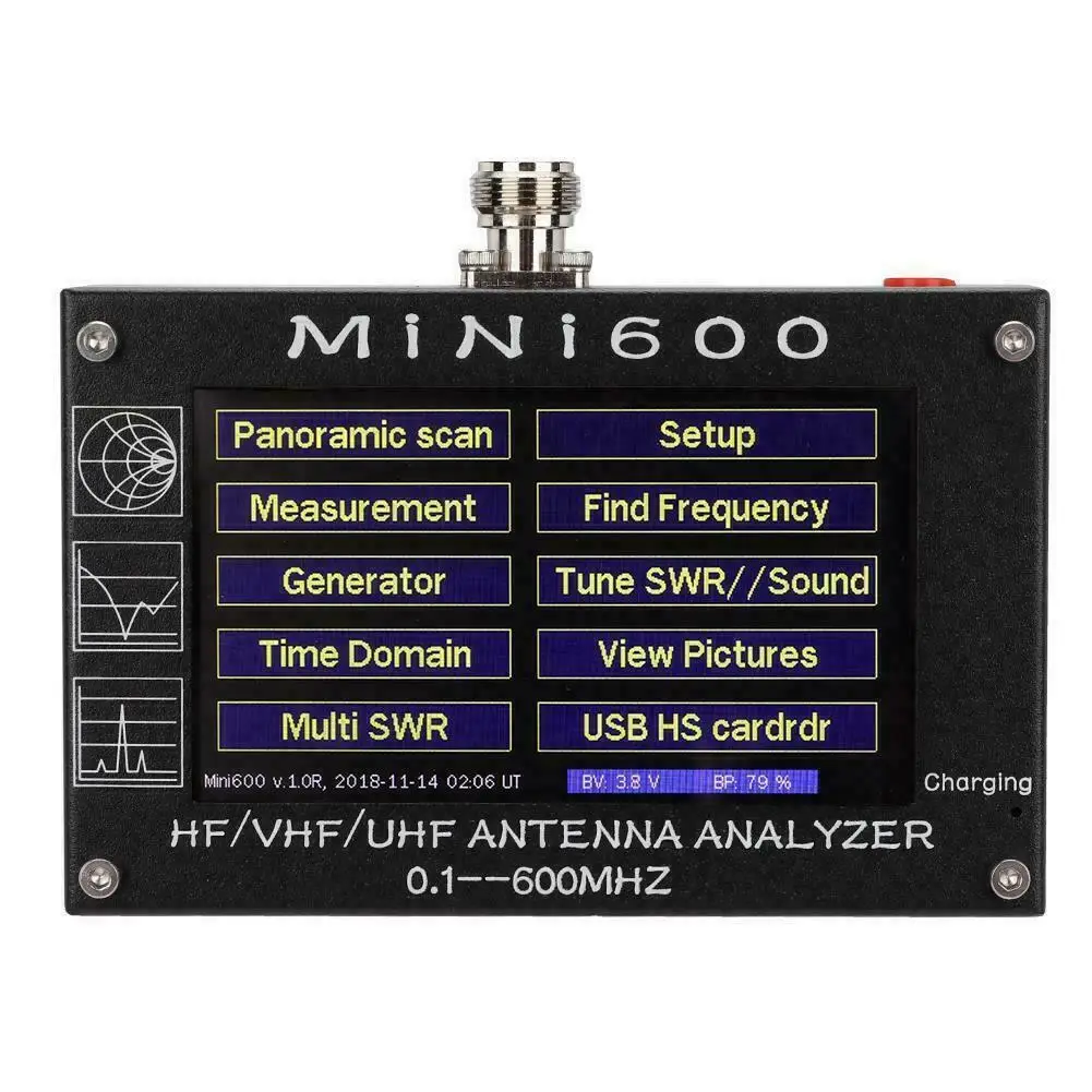 Mini600 4.3 inch Press Screen 0.1-600MHz HF/VHF/UHF ANT SWR Antenna Analyzer Meter
Mini600 4.3 inch Press Screen 0.1-600MHz HF/VHF/UHF ANT SWR Antenna Analyzer Meter