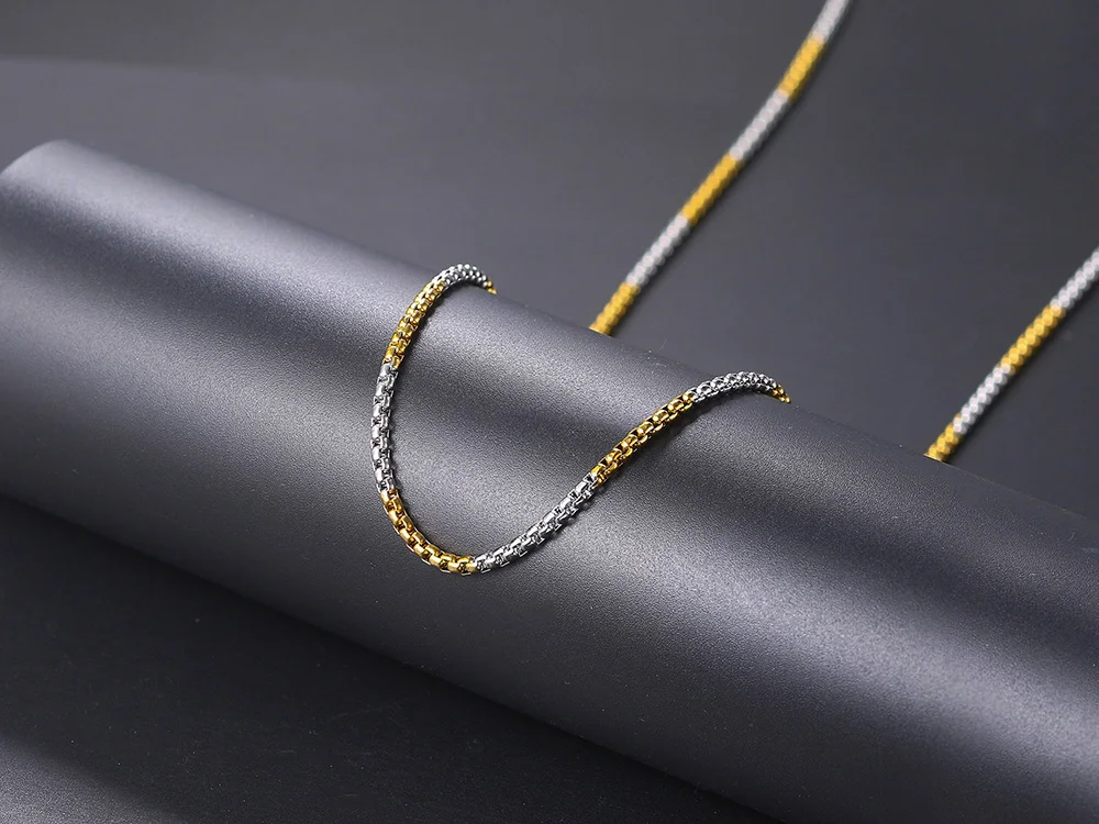 Hip Hop Necklaces For Men Women Gold Color Stainless Steel Necklace 3MM Square Pearl Chain Rapper Chain Personality Jewelry C021