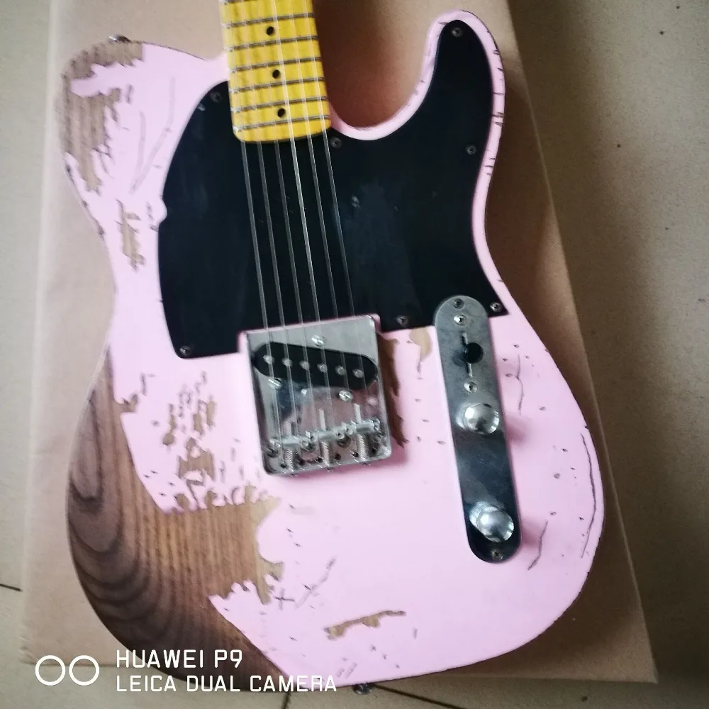 China Custom Electric Guitar Pink color 6 Strings Maple fingerboard handwork guitarra Relics by hands | Спорт и развлечения