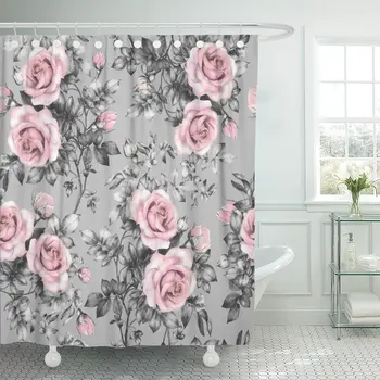 Shower Curtain Pink Flowers and Leaves on Gray Watercolor Floral Pattern Waterproof Polyester Fabric Set with Hooks
Shower Curtain Pink Flowers and Leaves on Gray Watercolor Floral Pattern Waterproof Polyester Fabric Set with Hooks