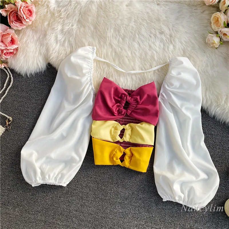 Sexy Bow Shirt Women Vintage Court Style Top Fashion Cool Off-Shoulder Puff Sleeve Short Blouse Two-Piece Lady Crop Top
Sexy Bow Shirt Women Vintage Court Style Top Fashion Cool Off-Shoulder Puff Sleeve Short Blouse Two-Piece Lady Crop Top