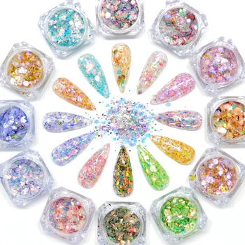 FWC 12 Colors Mix Hexagon Nail Glitter Powder Sequins Set Ultra-Thin Sparkles Flake Manicure Decoration Nail Art Paillette Tip