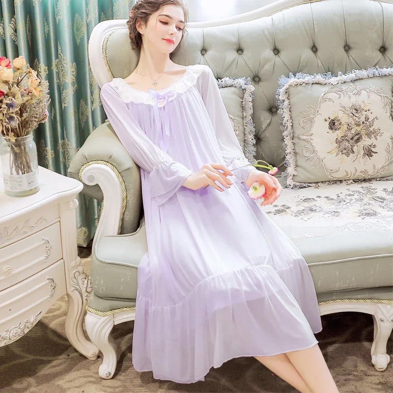 

Women's Modal Dress Princess Sleepshirts Vintage Palace Style Lace Embroidered Nightgowns.Victorian Nightdress Lounge Sleepwear