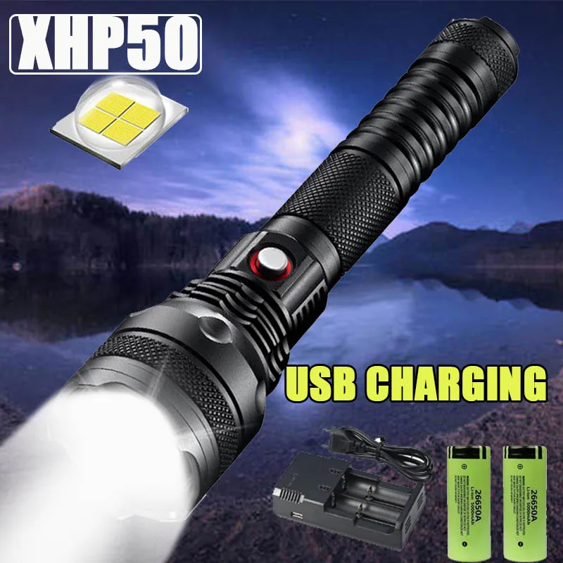 LED Flashlight Searchlight XHP50 Powerful Flashlights Flash Light Self-Defense LED Torch By 2*26650 Battery For Camping
LED Flashlight Searchlight XHP50 Powerful Flashlights Flash Light Self-Defense LED Torch By 2*26650 Battery For Camping