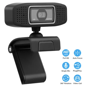 1080P HD Autofocus Web Cam 2.0 Mega Webcam Video Calling Camera USB Web Camera for Laptop Desktop Build in Microphone