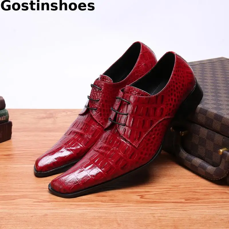 Fashion Red Men Leather Shoes Crocodile Printed Genuine Leather Men Casual Shoes Lace-up Pointed Leisure Derby Shoes Men
Fashion Red Men Leather Shoes Crocodile Printed Genuine Leather Men Casual Shoes Lace-up Pointed Leisure Derby Shoes Men