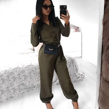 Spring Summer 2020 Solid Color Long Sleeves Jumpsuits Romper Women High Fashion Button Jumpsuit Female Casual Overalls with Belt
Spring Summer 2020 Solid Color Long Sleeves Jumpsuits Romper Women High Fashion Button Jumpsuit Female Casual Overalls with Belt