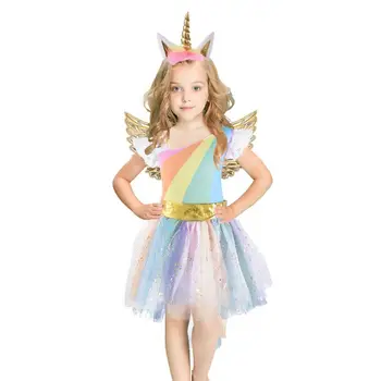 2019 Girls Unicorn Dress with Headband Wings Rainbow Color Princess Cosplay Costumes Party Role Play Disfraz for Children 
2019 Girls Unicorn Dress with Headband Wings Rainbow Color Princess Cosplay Costumes Party Role Play Disfraz for Children