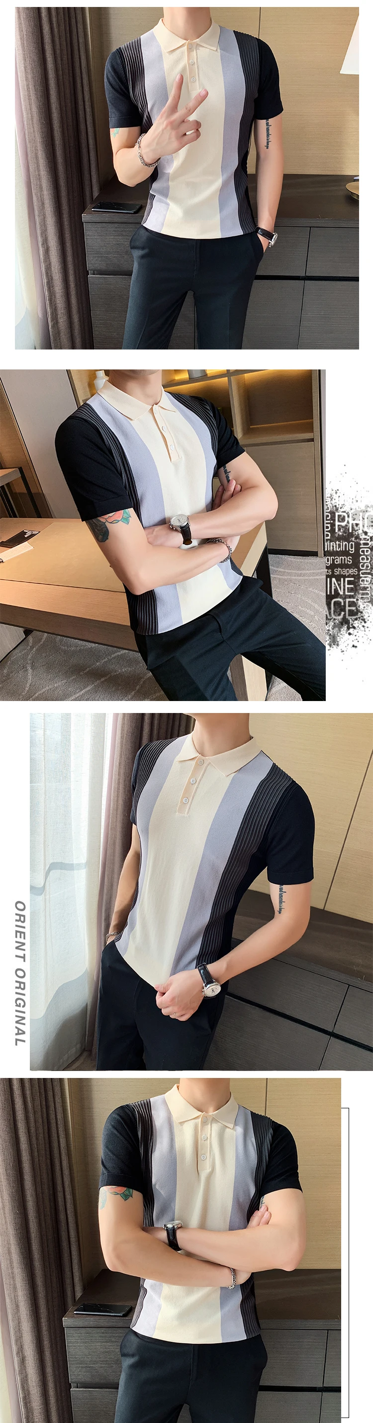 Polo de punto para hombre, camisa de manga corta de estilo británico, a la moda, de Color Patchwork, ajustada, informal, 3XL, verano, 2022 9 Hb59c3120cdd24f26b2832300d2e36b42j
