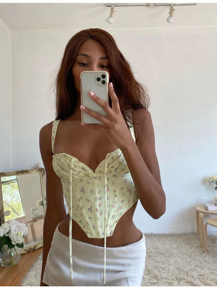 FREE SHIPPING Floral Corset Crop Top Print OUT0871