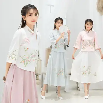 KYQIAO ethnic blouse women autumn spring Chinese style elegant mandarin collar white blue pink shirt рубашки женские 
KYQIAO ethnic blouse women autumn spring Chinese style elegant mandarin collar white blue pink shirt рубашки женские