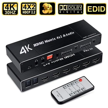 HDMI Matrix 4x2 hdmi Audio Extractor 4K@30Hz hdmi Splitter with SPDIF and L/R 3.5mm HDMI 1.4b Switch Support HDCP 2.2 3D 1080P
HDMI Matrix 4x2 hdmi Audio Extractor 4K@30Hz hdmi Splitter with SPDIF and L/R 3.5mm HDMI 1.4b Switch Support HDCP 2.2 3D 1080P