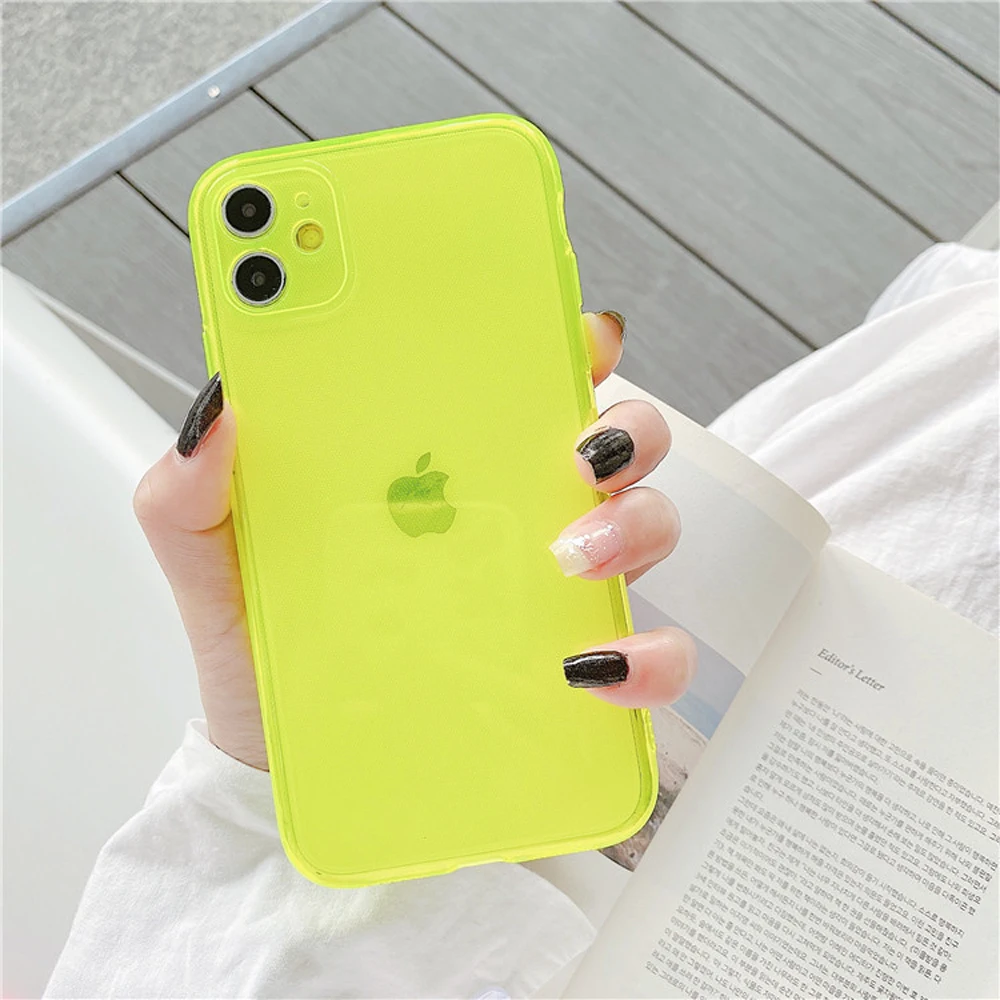 Неоновый флуоресцентный однотонный чехол для телефона с защитой камеры iPhone 11 Pro