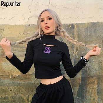 Rapwriter Chinese Style Element Dragon Reflective Print Stretch Black T-Shirt Women 2020 Streetwear Long Sleeve Basic Crop Tops 
Rapwriter Chinese Style Element Dragon Reflective Print Stretch Black T-Shirt Women 2020 Streetwear Long Sleeve Basic Crop Tops