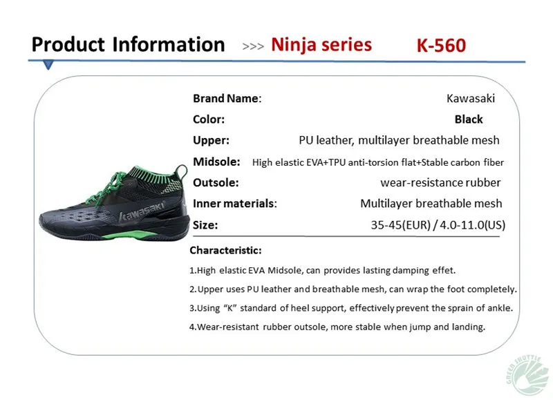 Genuine Kawasaki Badminton Shoes K-560 For Unisex Anti-torsion Advanced Sneakers 