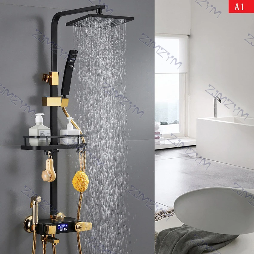 Black Wall Mounted Thermostatic Shower Faucet Set Rain Shower Bath Faucet Bathtub Shower Mixer Tap Digital Display Function
Black Wall Mounted Thermostatic Shower Faucet Set Rain Shower Bath Faucet Bathtub Shower Mixer Tap Digital Display Function