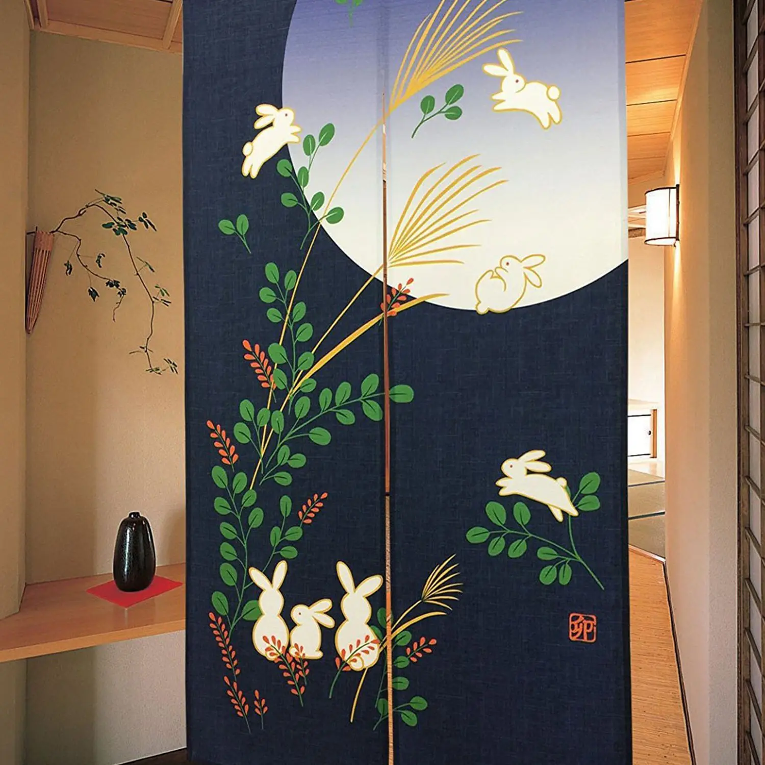 Новая японская дверная занавеска плоский кролик под луной для украшения дома 85x150