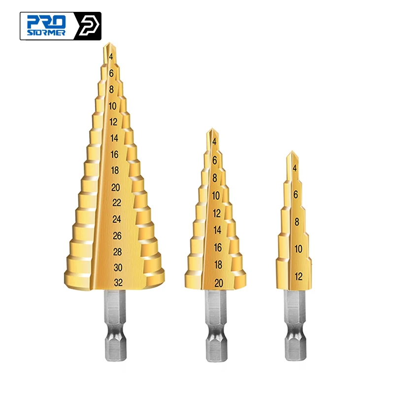 3pcs 4-12/20/32mm Large HSS Steel Step Cone Cut Set Drill Tools Titanium Coated Metal High Speed Bit by Prostormer | Инструменты