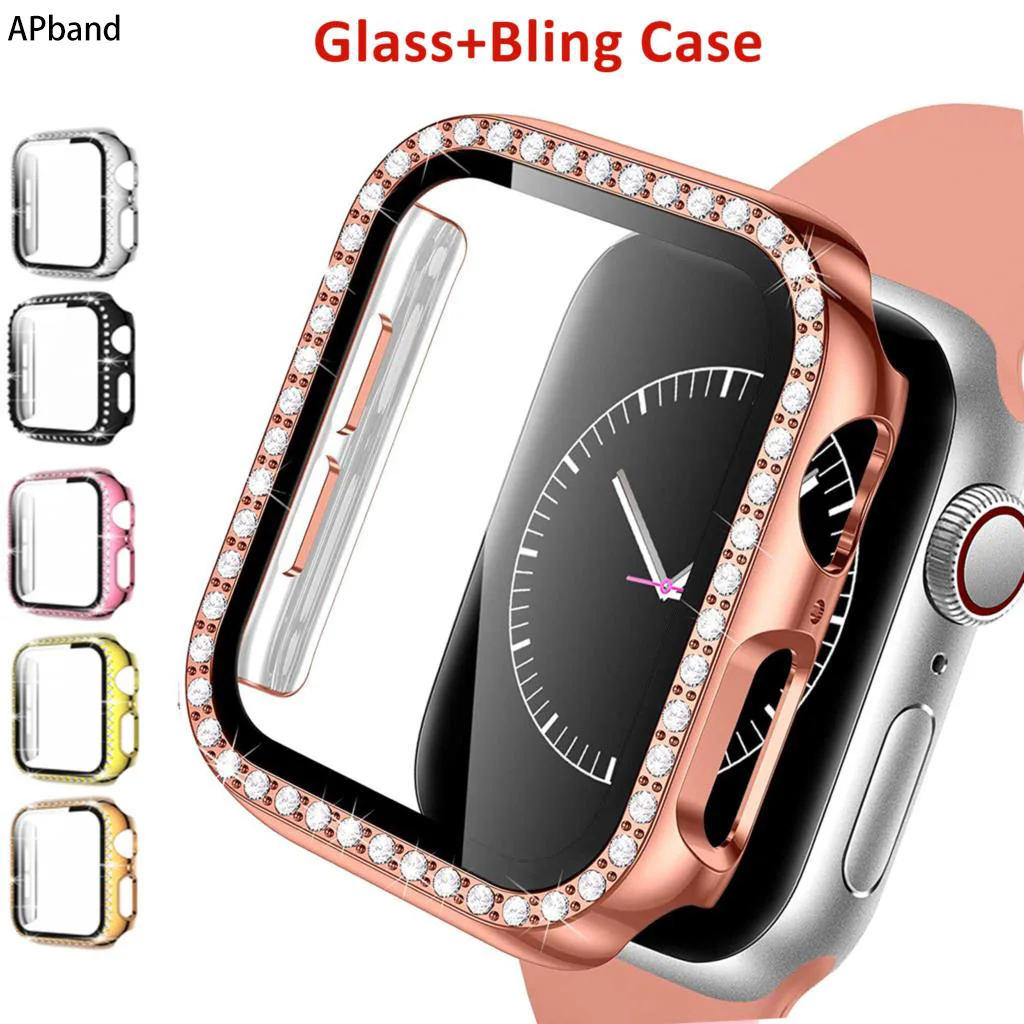 Glass+Case For Apple Watch 45mm 41mm 44mm 40mm iWatch 42mm 38mm bumper Screen Protector+cover watch series 5 4 3 6 SE 7 | Наручные часы