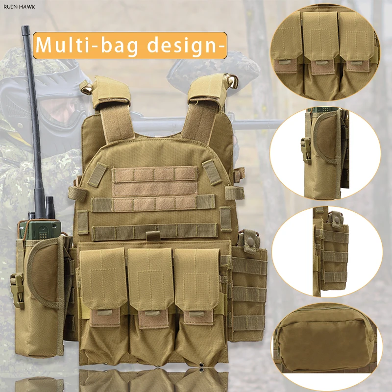 

Military Gear Airsoft Paintball Plate Carrier Body Armor 6094 Tactical Hunting Molle Vest With Accessories Bags Armor Vest