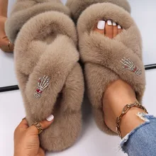 Women Sandals Female Furry Slippers Faux Fur Slides Girls Slippers Fluffy Punk Skull Palm Designer Women's Flip Flops Shoes 2022 
Women Sandals Female Furry Slippers Faux Fur Slides Girls Slippers Fluffy Punk Skull Palm Designer Women's Flip Flops Shoes 2022