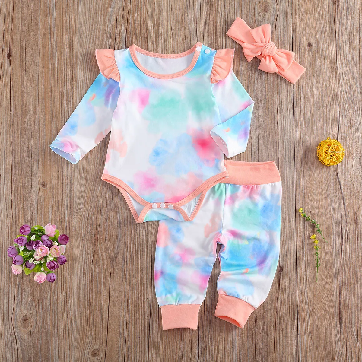 0-24Months Spring and Autumn Newborn Infant Baby Girls Tie-Dye Fly Sleeve Romper+Pants+Hairband Outfits Set baby girl stuff M5
0-24Months Spring and Autumn Newborn Infant Baby Girls Tie-Dye Fly Sleeve Romper+Pants+Hairband Outfits Set baby girl stuff M5