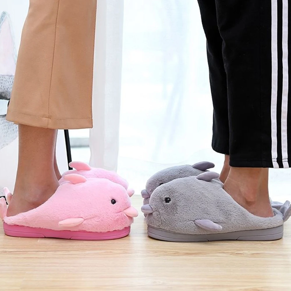 

Kids Fur Slippers 2020 Winter Cute Funny Plush Slippers Baby Shoes 3D Dolphins Home Plain Slipper Warm Slippers furry slides D30