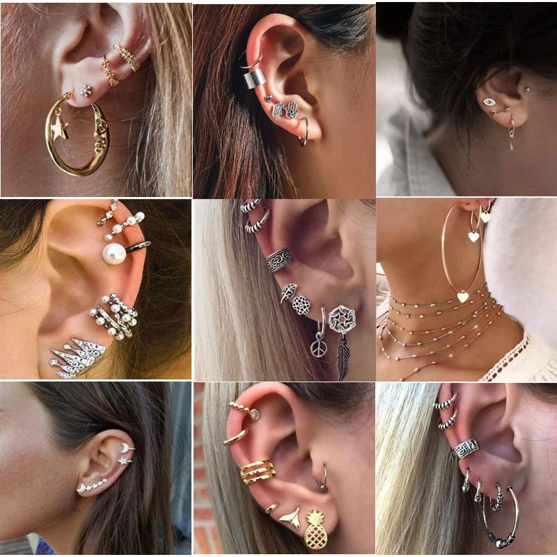 Bohemian Crystal Circle Stars Flower Earrings Set for Women Ear Jewelry Stud 2022 | Украшения и аксессуары
