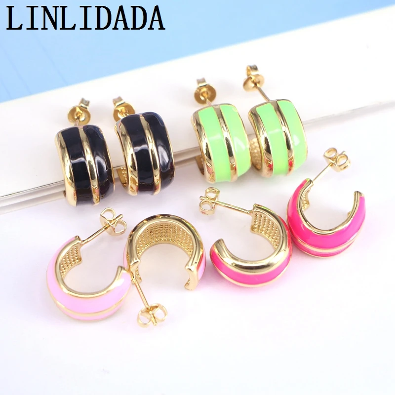 

5Pairs New Design Gold Color Enamel Brincos Fashion Wedding Jewelry Stud-Earrings for Girls Women Gift