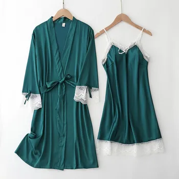 Summer New 2PCS Sleep Set Satin Kimono Gown Women Bathrobe Intimate Lingerie Sexy Nightdress Lace Patchwork Nightwear Sleepwear
Summer New 2PCS Sleep Set Satin Kimono Gown Women Bathrobe Intimate Lingerie Sexy Nightdress Lace Patchwork Nightwear Sleepwear