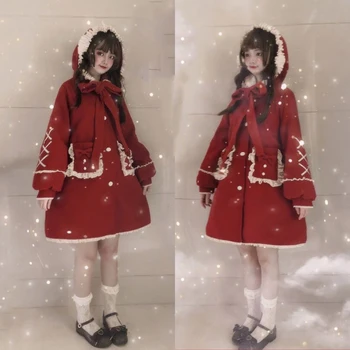 Winter Lolita snow Little Red Hood Student Hooded Outwear Kawaii Young Girl Bowknot Tied Plus velvet Thicken coat Preppy Style
Winter Lolita snow Little Red Hood Student Hooded Outwear Kawaii Young Girl Bowknot Tied Plus velvet Thicken coat Preppy Style